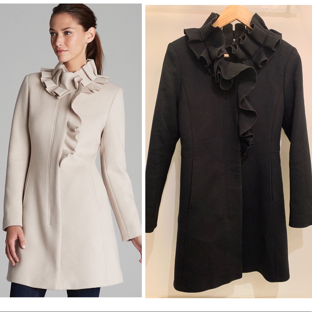 Elie Tahari Sara Ruffle Collar Wool Coat